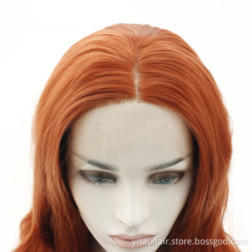 Wholesale price Ginger orange Long wave Synthetic Hair lace Wigs With Colorful  Pre-Plucked Big Factory Stock